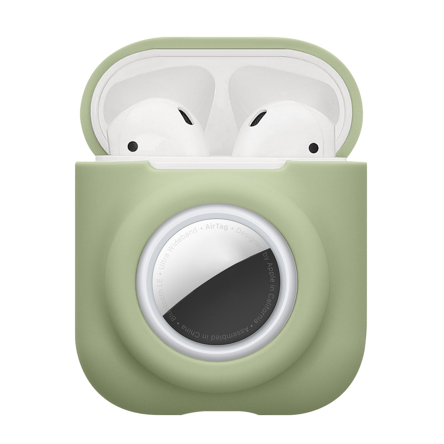 kwmobile 2-in1 Schutzhülle für Apple Airpods 1 & 2 Hülle - Kopfhörer Silicon Case kompatibel mit AirTag - stoßfestes Cover mit Karabiner - Matcha Grün Matcha Grün  