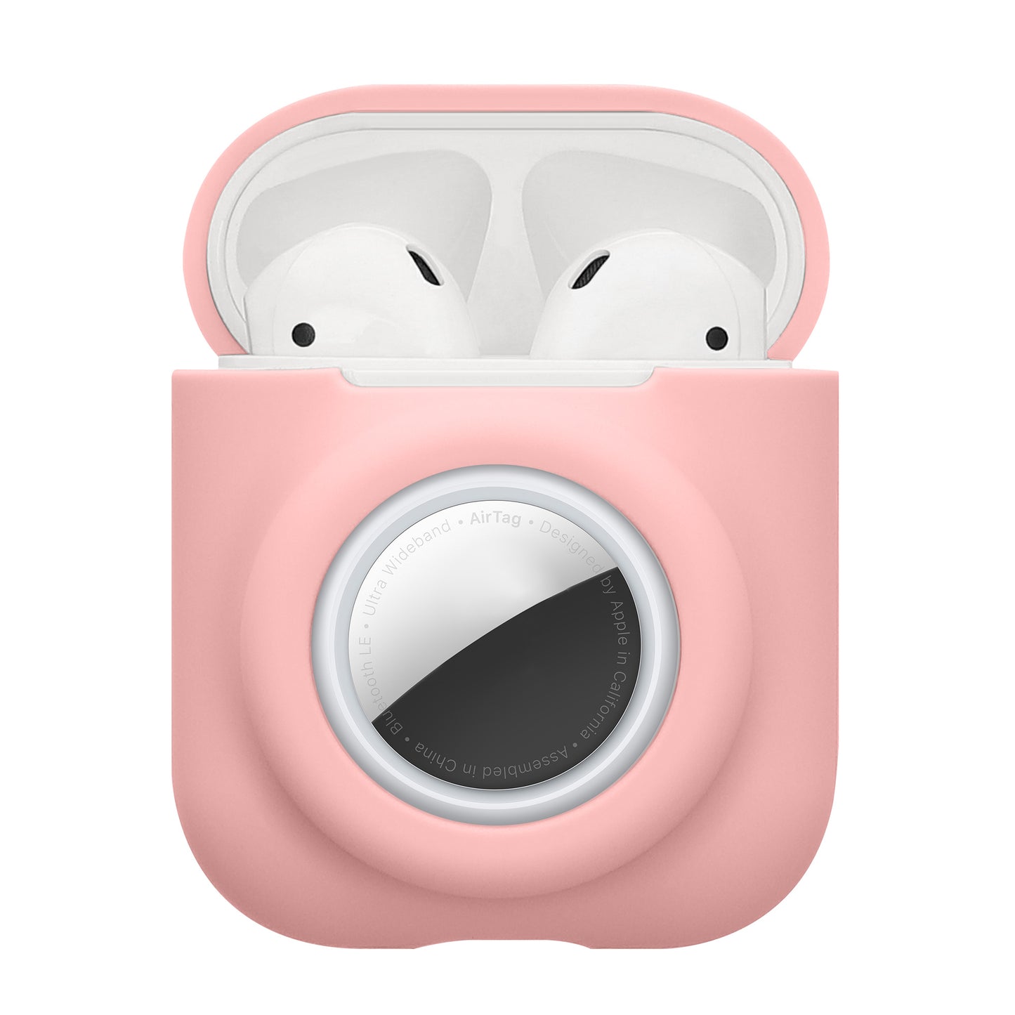kwmobile 2-in1 Schutzhülle für Apple Airpods 1 & 2 Hülle - Kopfhörer Silicon Case kompatibel mit AirTag - stoßfestes Cover mit Karabiner - Altrosa Altrosa  