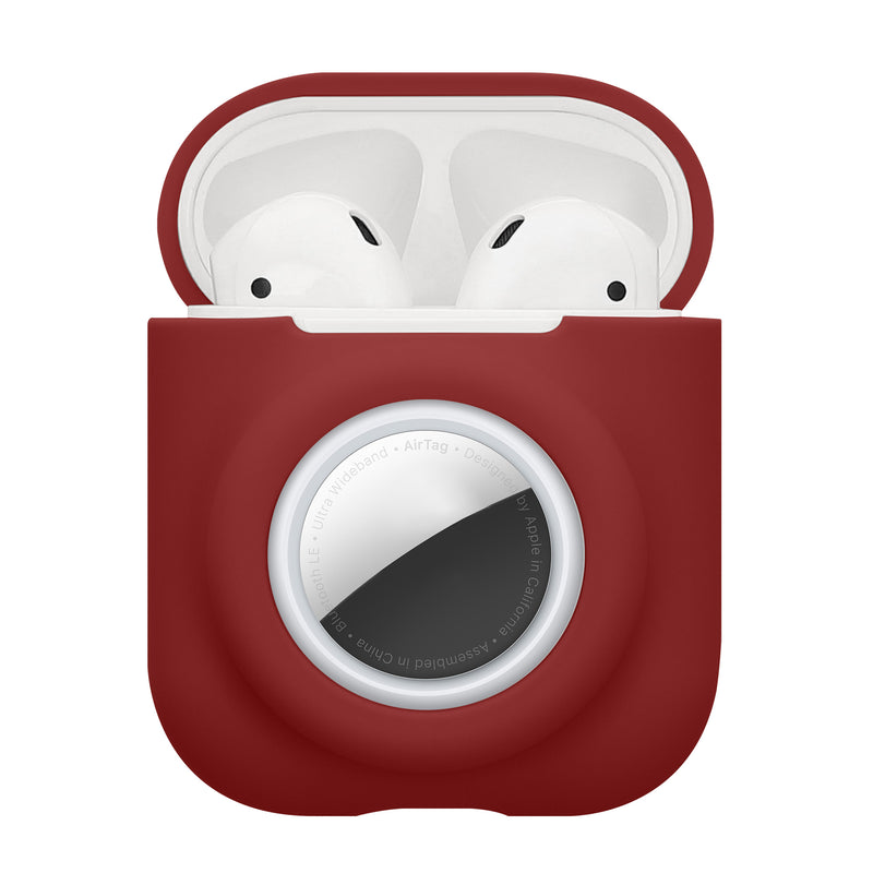 kwmobile 2-in1 Schutzhülle für Apple Airpods 1 & 2 Hülle - Kopfhörer Silicon Case kompatibel mit AirTag - stoßfestes Cover mit Karabiner - Bordeaux Bordeaux  