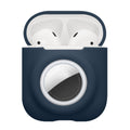 kwmobile 2-in1 Schutzhülle für Apple Airpods 1 & 2 Hülle - Kopfhörer Silicon Case kompatibel mit AirTag - stoßfestes Cover mit Karabiner - Dunkelblau Dunkelblau  