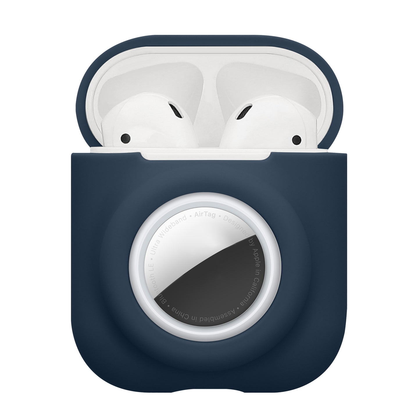 kwmobile 2-in1 Schutzhülle für Apple Airpods 1 & 2 Hülle - Kopfhörer Silicon Case kompatibel mit AirTag - stoßfestes Cover mit Karabiner - Dunkelblau Dunkelblau  