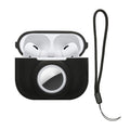 kwmobile 2-in1 Schutzhülle für Apple Airpods Pro 2 Hülle - Kopfhörer Silicon Case kompatibel mit AirTag - stoßfestes Cover mit Karabiner - Schwarz Schwarz  
