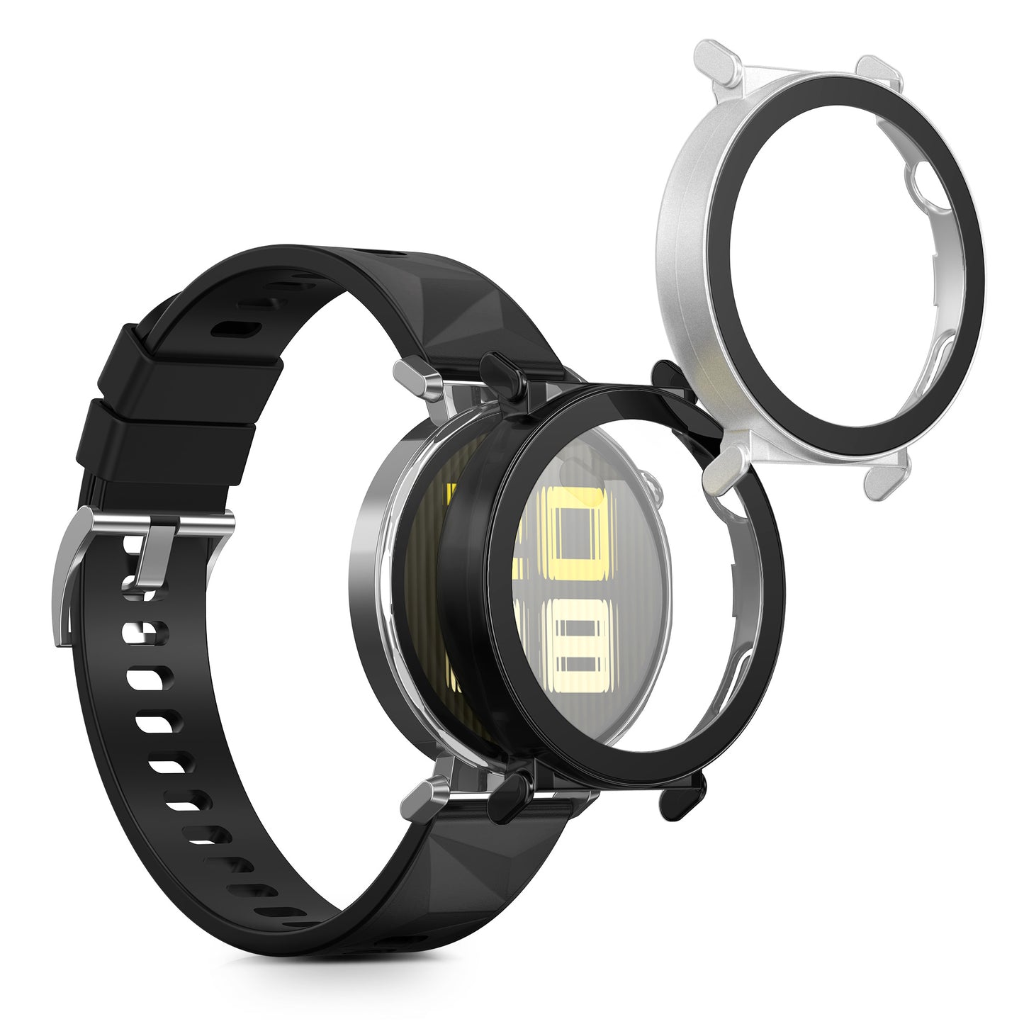 kwmobile 2x Glas Hülle für Huawei Watch GT5 41mm Schutzhülle - Fullbody Fitnesstracker Case Set aus Glas - Schwarz Silber Schwarz  [dsg02]