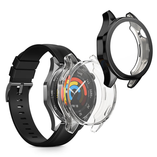 kwmobile 2x Silikon Hülle für Huami Watch GT5 46mm Schutzhülle - Fullbody Display Cover Set aus Silikon - Transparent Schwarz Transparent  [dsg01]