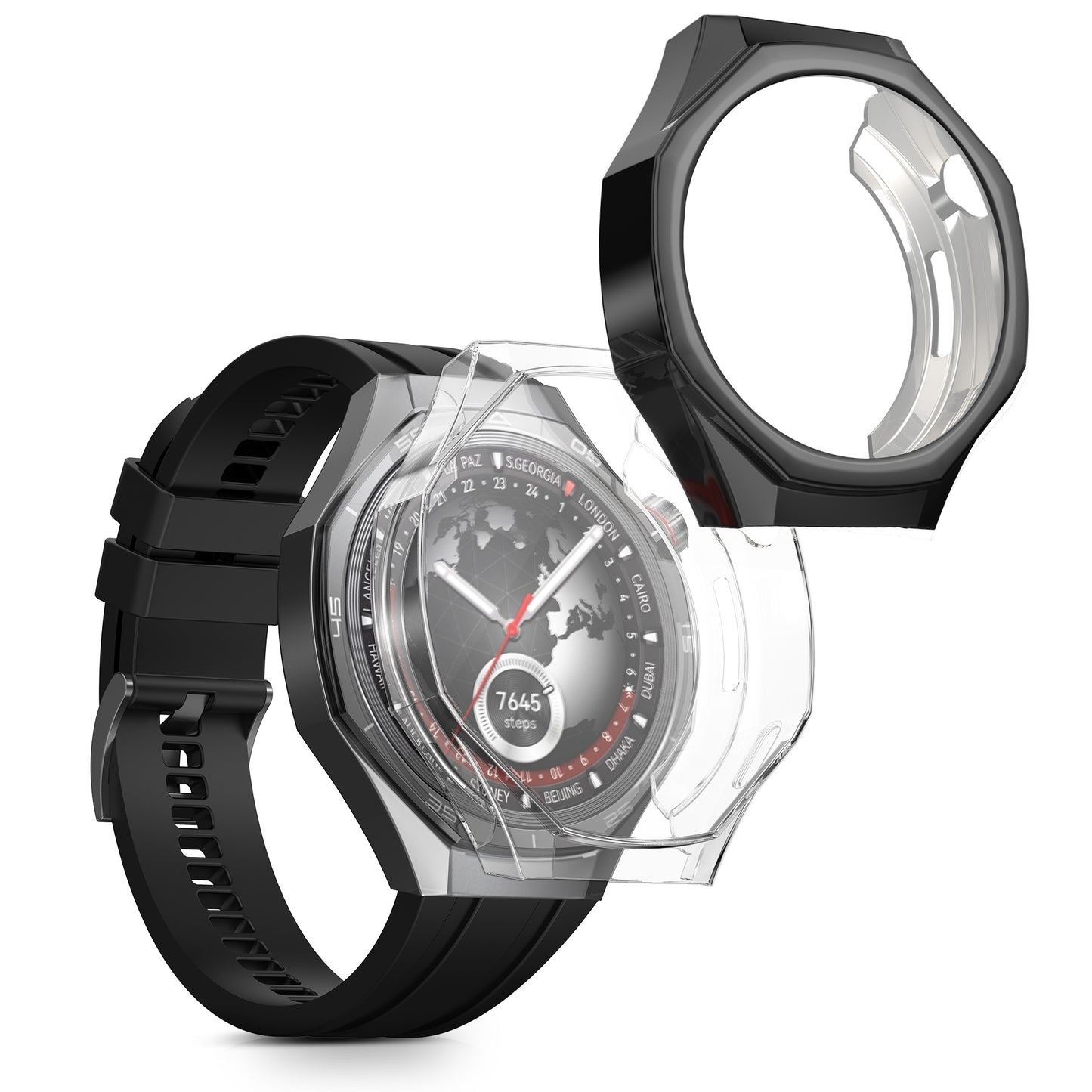 kwmobile 2x Silikon Hülle für Huami Watch GT5 Pro 46mm Schutzhülle - Fullbody Display Cover Set aus Silikon - Transparent Schwarz Transparent  [dsg01]