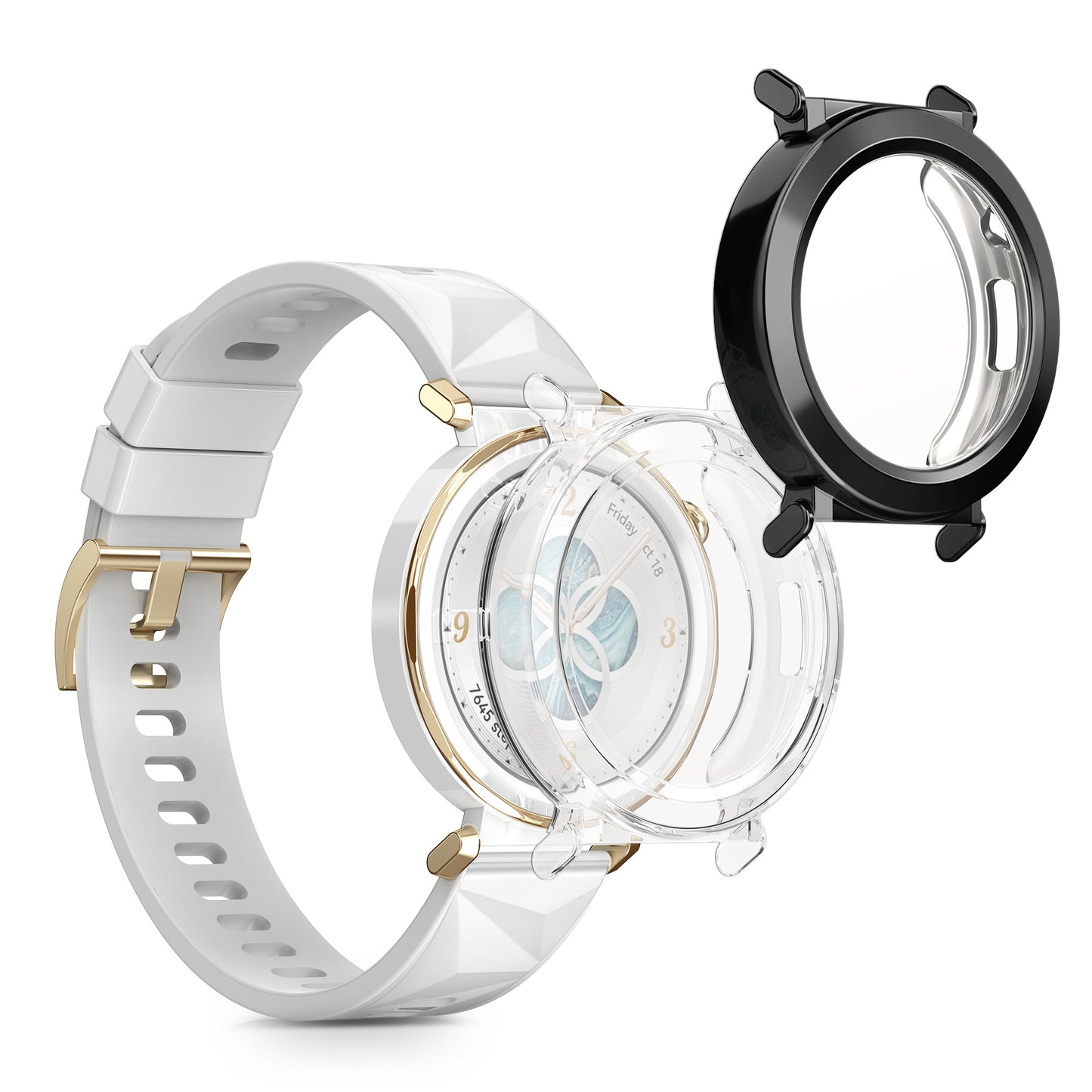kwmobile 2x Silikon Hülle für Huami Watch GT5 Pro 42mm Schutzhülle - Fullbody Display Cover Set aus Silikon - Transparent Schwarz Transparent  [dsg01]