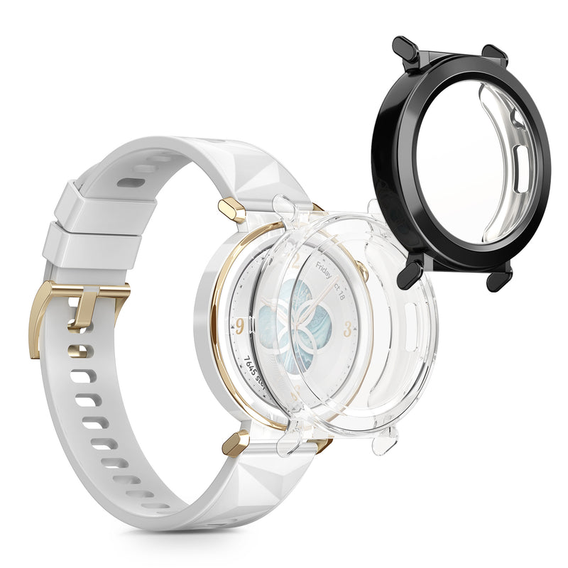 kwmobile 2x Silikon Hülle für Huami Watch GT5 Pro 42mm Schutzhülle - Fullbody Display Cover Set aus Silikon - Transparent Schwarz Transparent  [dsg01]