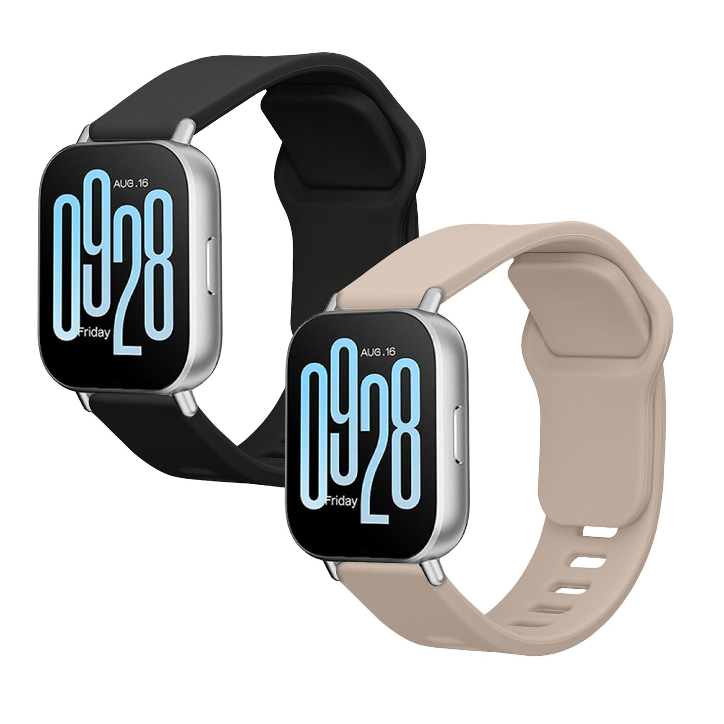 kwmobile 2x Uhrenarmband für Xiaomi Redmi Watch 5 Active / Watch 5 Lite Armband - Fitnesstracker Band Set aus TPU Silikon - Ersatzarmband Smartwatch - Schwarz Beige Schwarz  [dsg05]