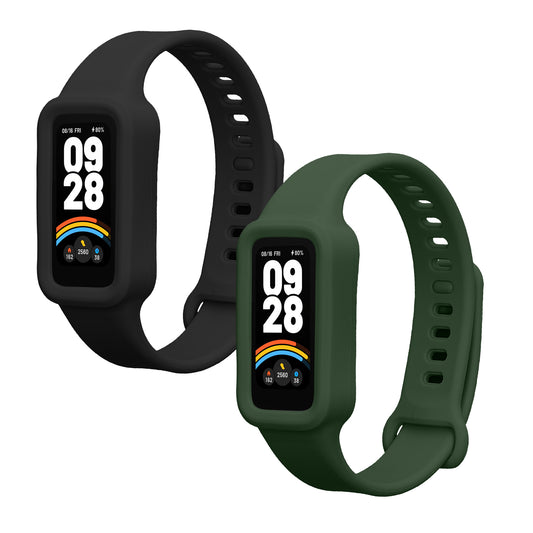 kwmobile 2x Uhrenarmband für Xiaomi Redmi Band 3 / Smart Band 9 Active Armband - Fitnesstracker Band Set aus TPU Silikon - Ersatzarmband Smartwatch - Schwarz Dunkelgrün Schwarz  [dsg01]