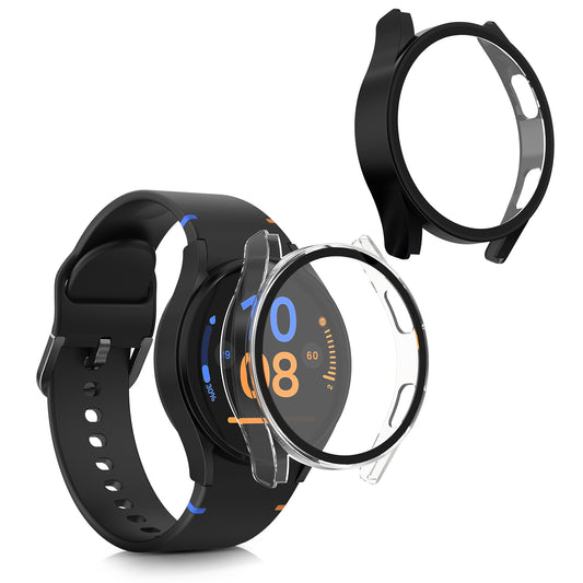 kwmobile 2x Glas Hülle für Samsung Galaxy Watch FE 40mm Schutzhülle - Fullbody Fitnesstracker Case Set aus Glas - Transparent Schwarz Transparent  [dsg01]