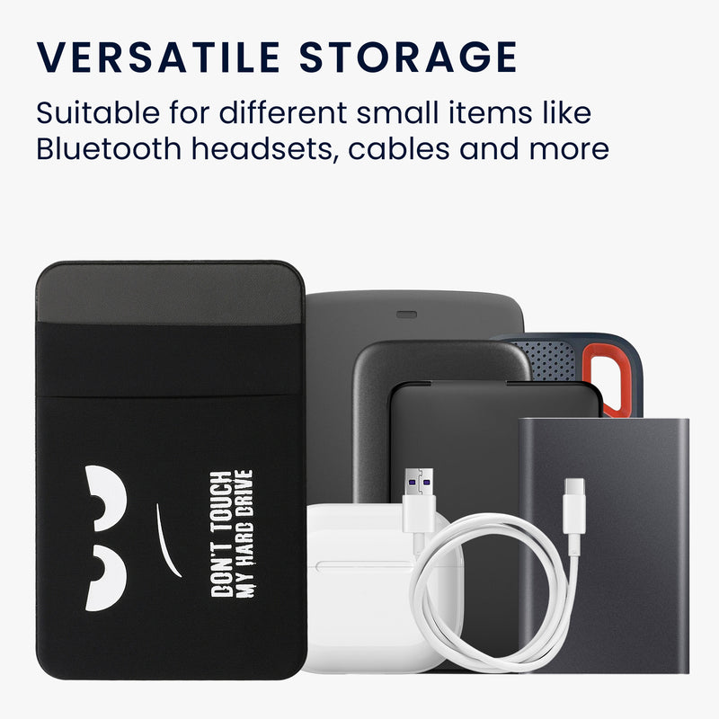 kwmobile Pouch compatible with SanDisk Portable SSD, Samsung T7, Crucial X8, HDD - Holder for external SSD Hard Drive - 13x8cm - Elastic Case Cover self-adhesive - Don't touch my Hard Drive