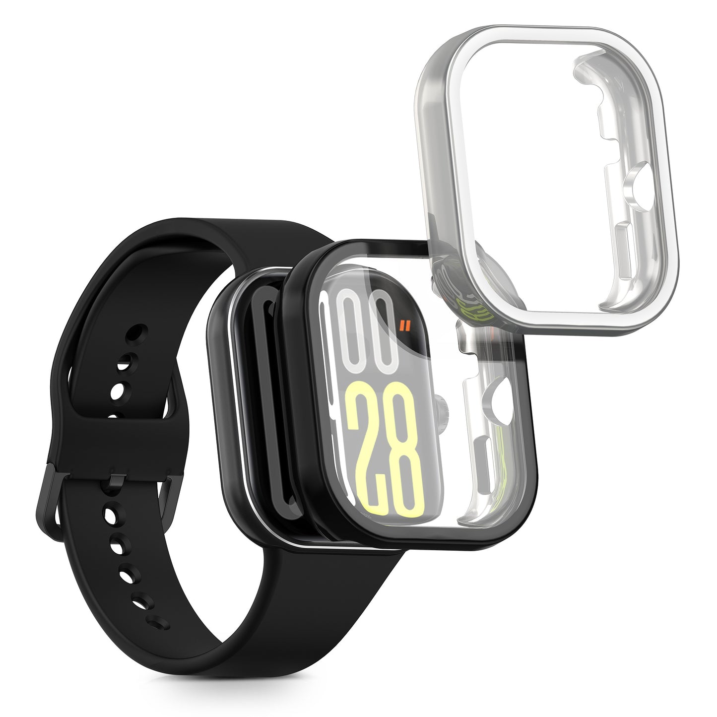 kwmobile 2x Silikon Hülle für Xiaomi Redmi Watch 5 / Redmi Watch5 eSIM Schutzhülle - Fullbody Display Cover Set aus Silikon - Schwarz Silber Schwarz  [dsg02]