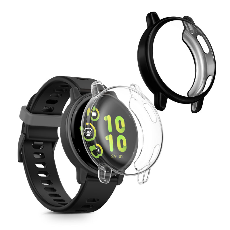kwmobile 2x Silikon Hülle für Garmin vivoactive 5 / active 5 Schutzhülle - Fullbody Display Cover Set aus Silikon - Transparent Schwarz Transparent  [dsg01]