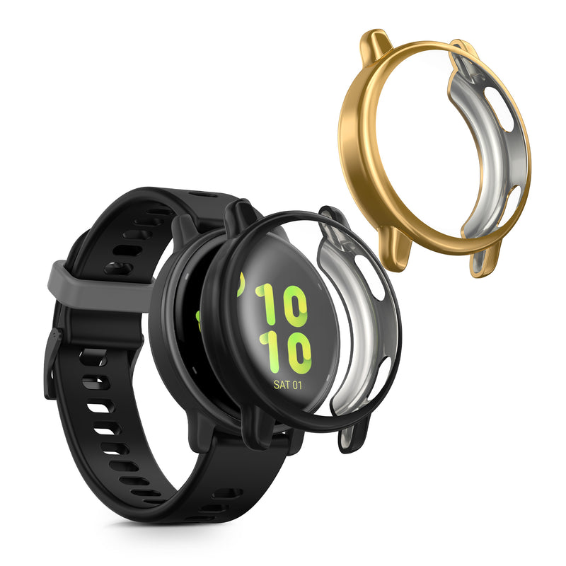 kwmobile 2x Silikon Hülle für Garmin vivoactive 5 / active 5 Schutzhülle - Fullbody Display Cover Set aus Silikon - Schwarz Gold Schwarz  [dsg05]