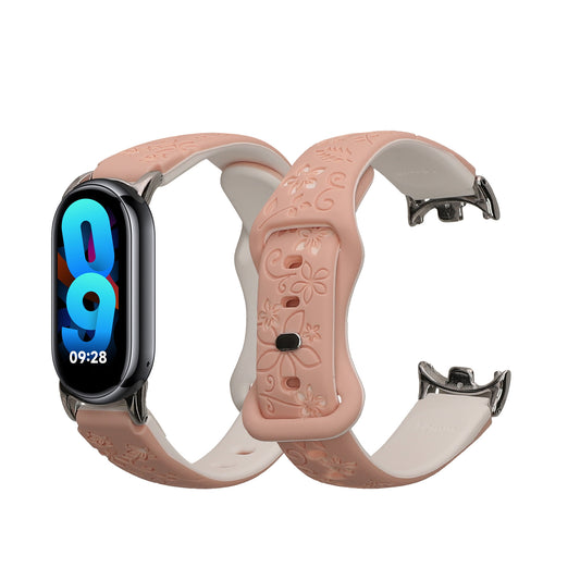 kwmobile Silikon Ersatzarmband kompatibel mit Xiaomi Mi Band 10 / Mi Band 9 / 8 Armband - Silikonarmband mit geprägtem Design - Geprägtes Muster Weiß  [dsg02]