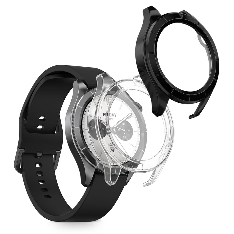kwmobile 2x Glas Hülle für Xiaomi Watch S4 / Watch S4 eSIM Schutzhülle - Fullbody Fitnesstracker Case Set aus Glas - Transparent Schwarz Transparent  [dsg01]