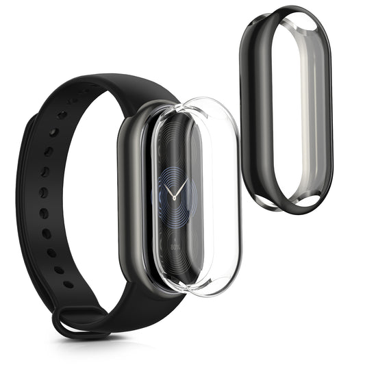 kwmobile 2x Silikon Hülle für Xiaomi Mi Band 9 / Smart Band 9 Schutzhülle - Fullbody Display Cover Set aus Silikon - Transparent Schwarz Transparent  [dsg01]
