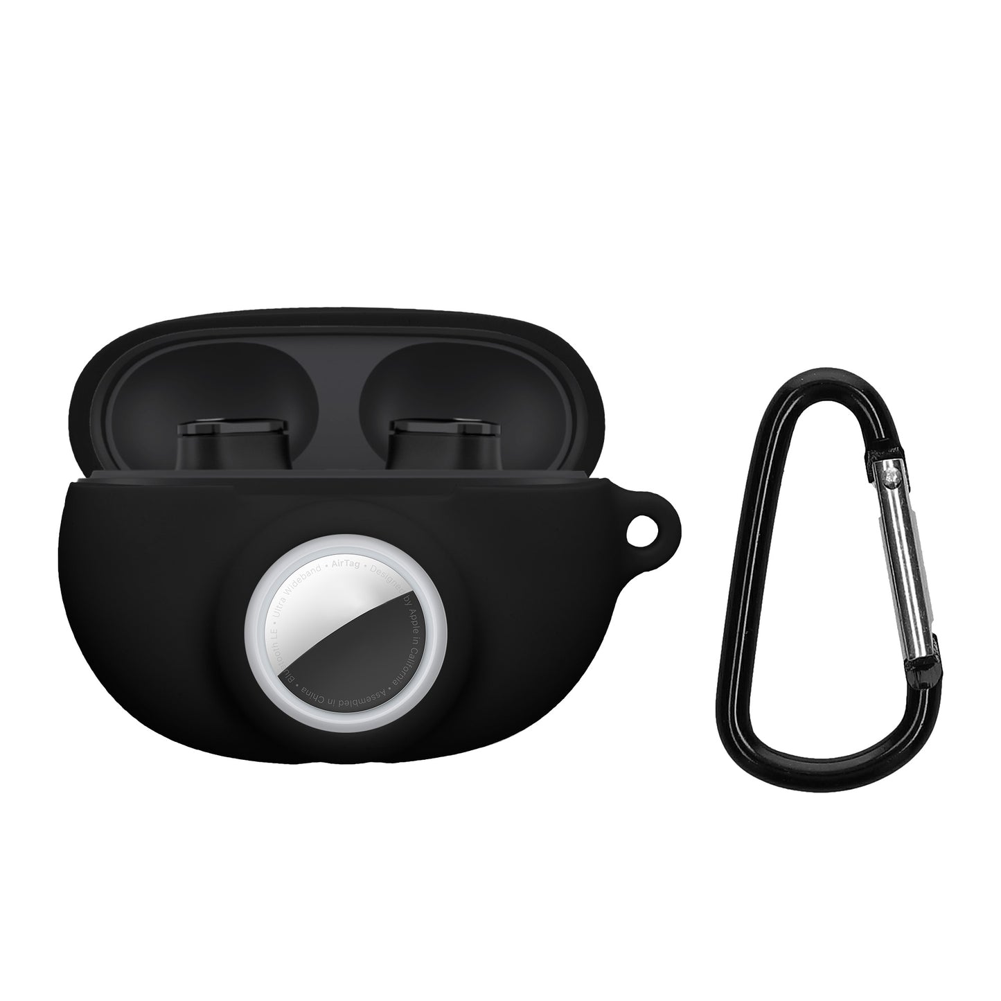 kwmobile 2-in1 Schutzhülle für Beats Studio Buds Hülle - Kopfhörer Silicon Case kompatibel mit AirTag - stoßfestes Cover mit Karabiner - Schwarz Schwarz  