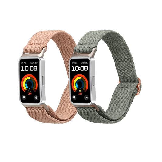 kwmobile 2x Uhrenarmband für Huawei Band 10 / 9 / 8 Armband - Fitnesstracker Band Set aus Nylon - Ersatzarmband Smartwatch - Grün Altrosa Grün  [dsg02]