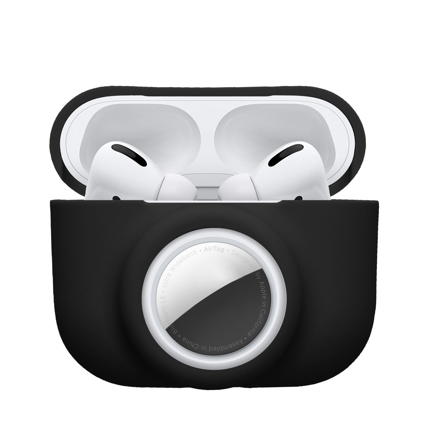 kwmobile 2-in1 Schutzhülle für Apple Airpods Pro (1.Gen) Hülle - Kopfhörer Silicon Case kompatibel mit AirTag - stoßfestes Cover mit Karabiner - Schwarz Schwarz  