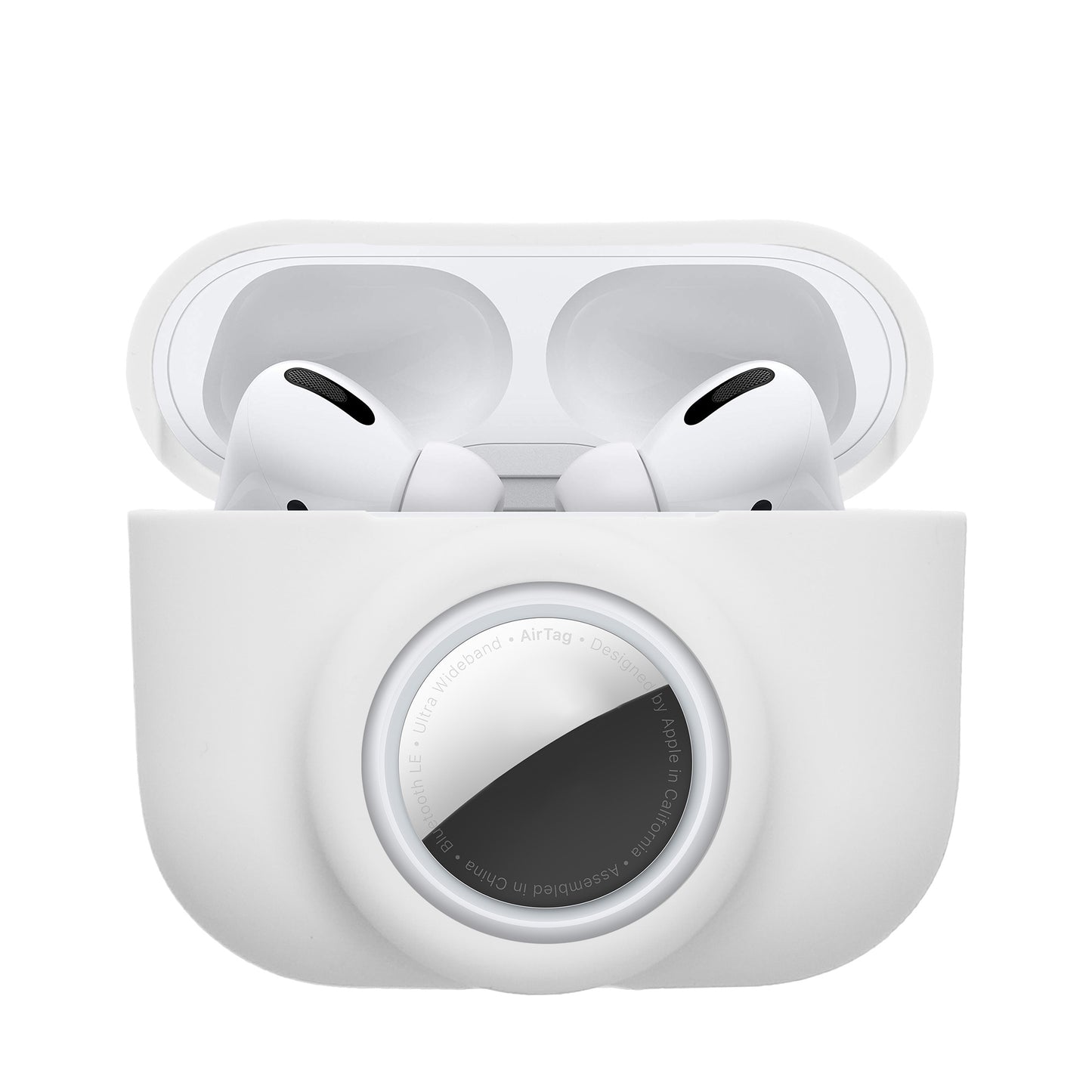 kwmobile 2-in1 Schutzhülle für Apple Airpods Pro (1.Gen) Hülle - Kopfhörer Silicon Case kompatibel mit AirTag - stoßfestes Cover mit Karabiner - Weiß Weiß  