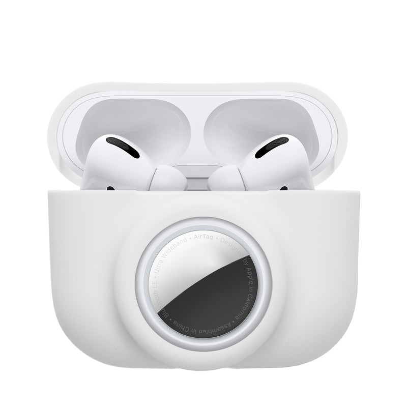 kwmobile 2-in1 Schutzhülle für Apple Airpods Pro (1.Gen) Hülle - Kopfhörer Silicon Case kompatibel mit AirTag - stoßfestes Cover mit Karabiner - Weiß Weiß  