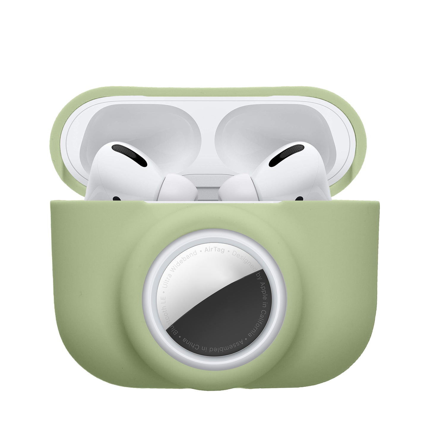kwmobile 2-in1 Schutzhülle für Apple Airpods Pro (1.Gen) Hülle - Kopfhörer Silicon Case kompatibel mit AirTag - stoßfestes Cover mit Karabiner - Grün Grün  