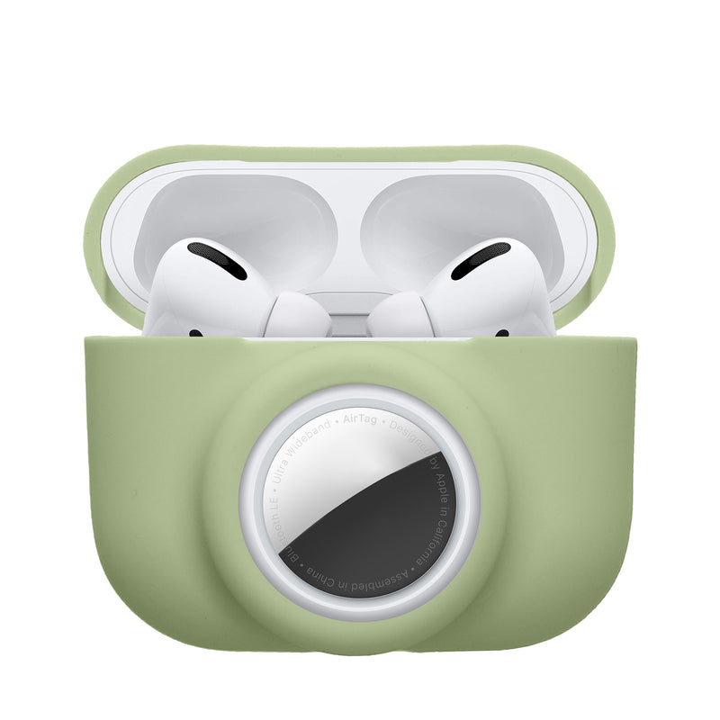 kwmobile 2-in1 Schutzhülle für Apple Airpods Pro (1.Gen) Hülle - Kopfhörer Silicon Case kompatibel mit AirTag - stoßfestes Cover mit Karabiner - Grün Grün  