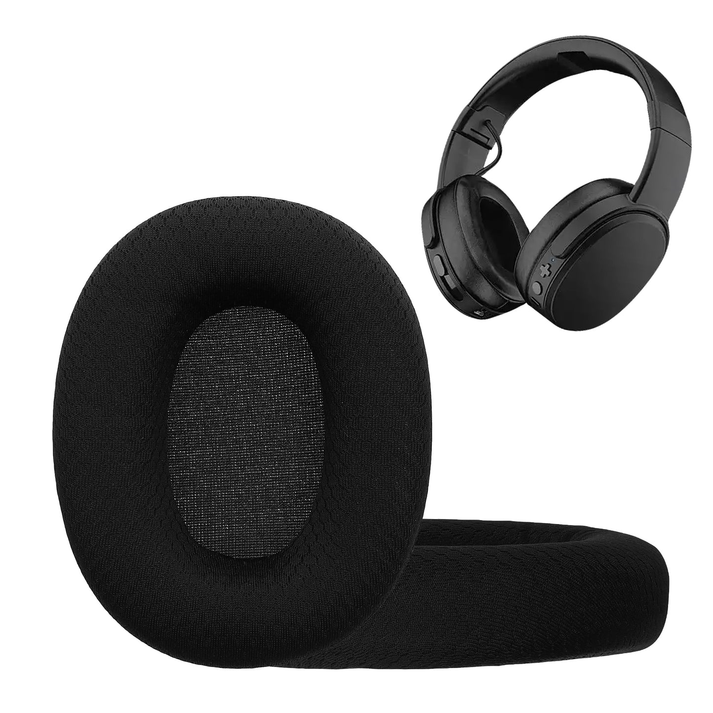 kwmobile 2x Mesh Polyester Ohr Polster für Skullcandy Crusher ANC 2 Ohrpolster - Ersatz Ohrpolster - Kopfhörer Ersatzteile - Kopfhörer Ersatzpolster für Over Ear Headphones Schwarz  