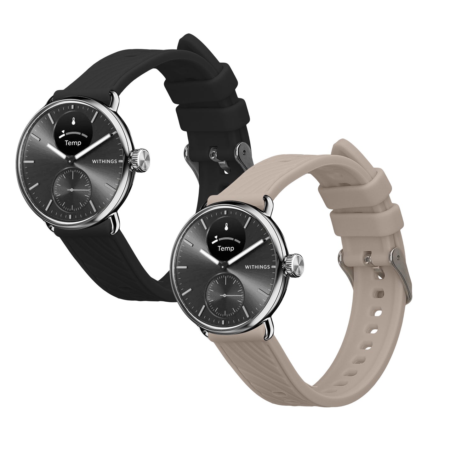 kwmobile 2x Uhrenarmband für Withings Scanwatch Light 37mm / Withings Scanwatch 2 38mm Armband - Fitnesstracker Band Set aus TPU Silikon - Ersatzarmband Smartwatch - Schwarz Beige Schwarz  [dsg01]