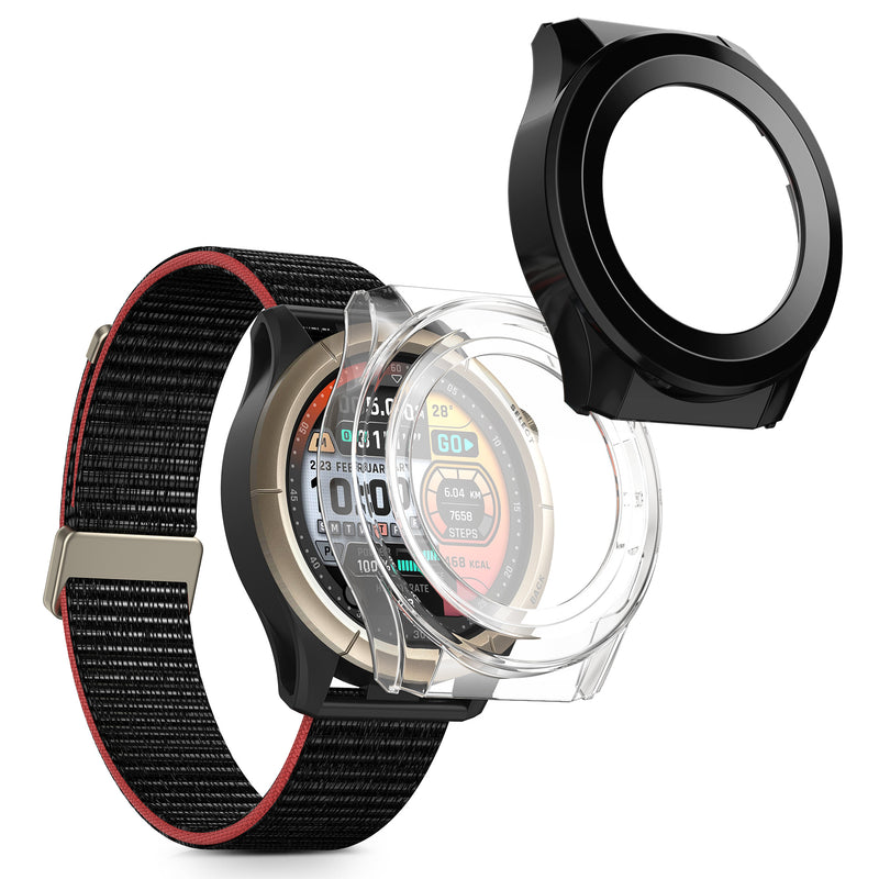 kwmobile 2x Glas Hülle für Amazfit Cheetah / Amazfit Cheetah Pro Schutzhülle - Fullbody Fitnesstracker Case Set aus Glas - Transparent Schwarz Transparent  [dsg01]