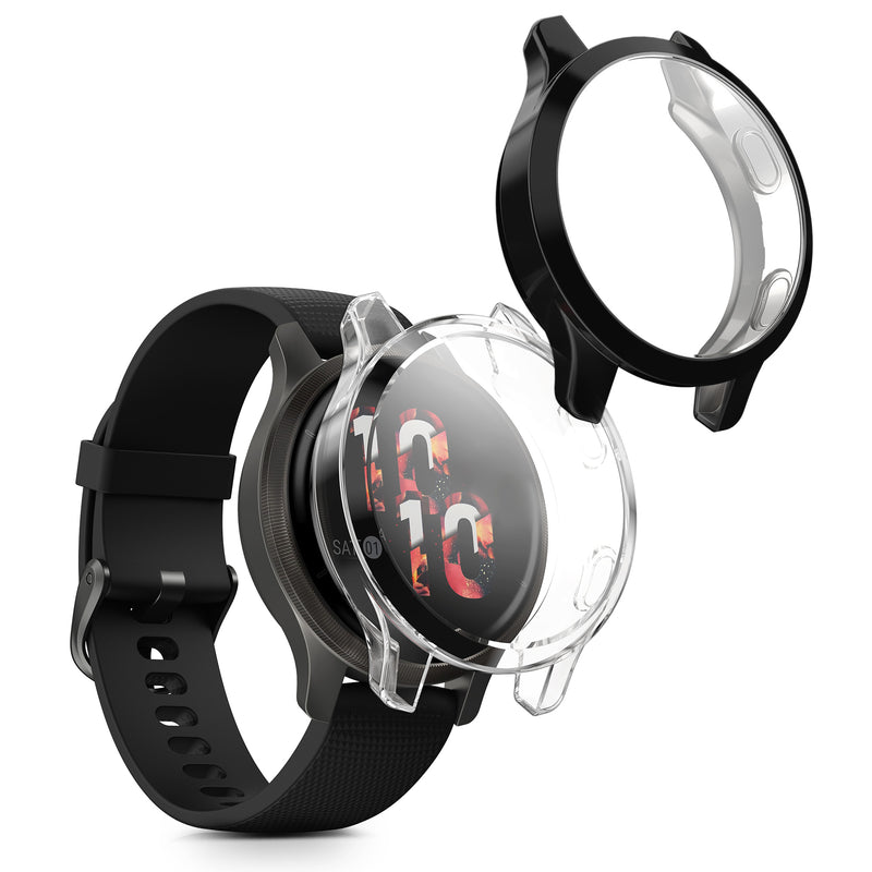 kwmobile 2x Silikon Hülle für Garmin Garmin Venu 2S / vivoactive 4S Schutzhülle - Fullbody Display Cover Set aus Silikon - Schwarz Transparent Schwarz  [dsg01]
