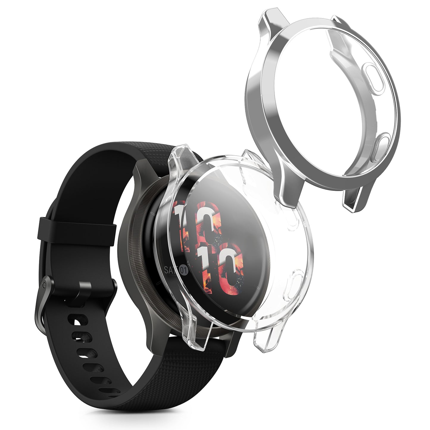 kwmobile 2x Silikon Hülle für Garmin Garmin Venu 2S / vivoactive 4S Schutzhülle - Fullbody Display Cover Set aus Silikon - Transparent Silber Transparent  [dsg03]