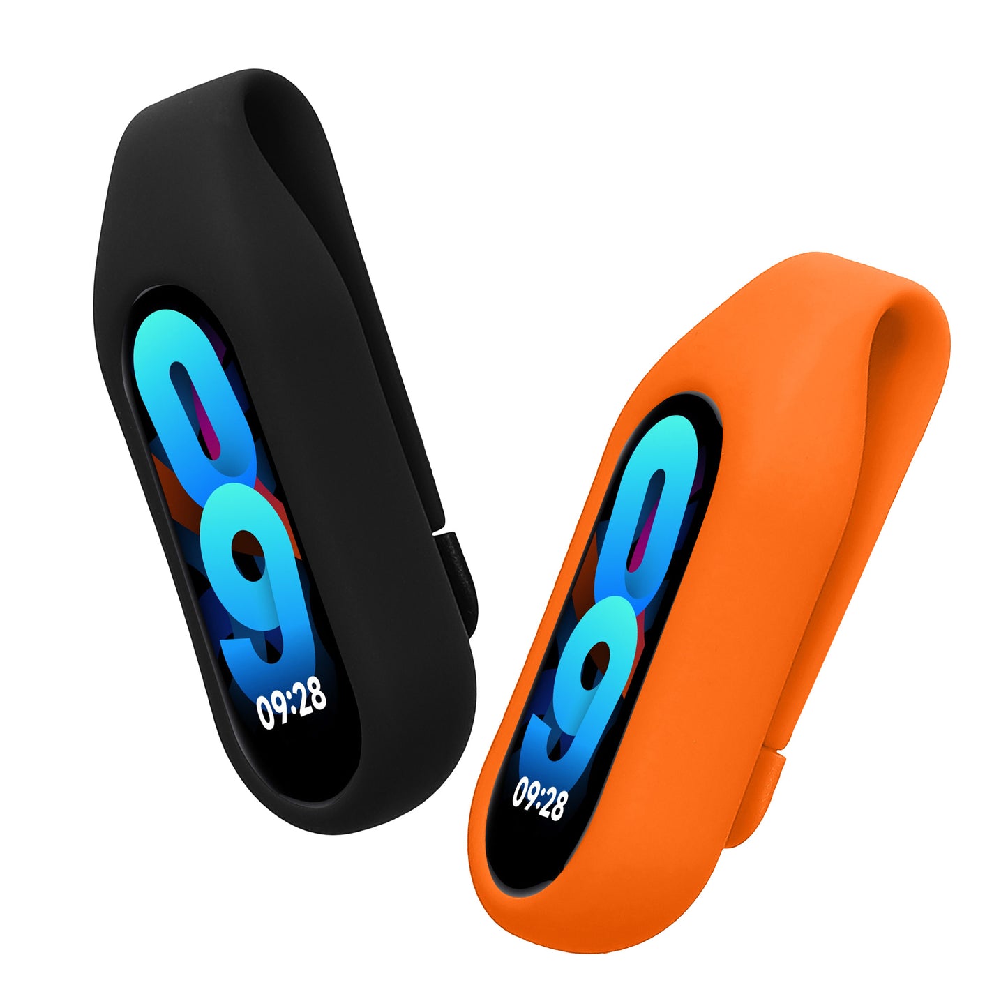kwmobile 2x Silikon Fitnesstracker Halterung für Xiaomi Mi Band 10 / 9 / 8 Clip Halter - Fitness Tracker Hülle für Sport - TPU Schutzhülle ohne Tracker - Schwarz Orange Schwarz  [dsg02]
