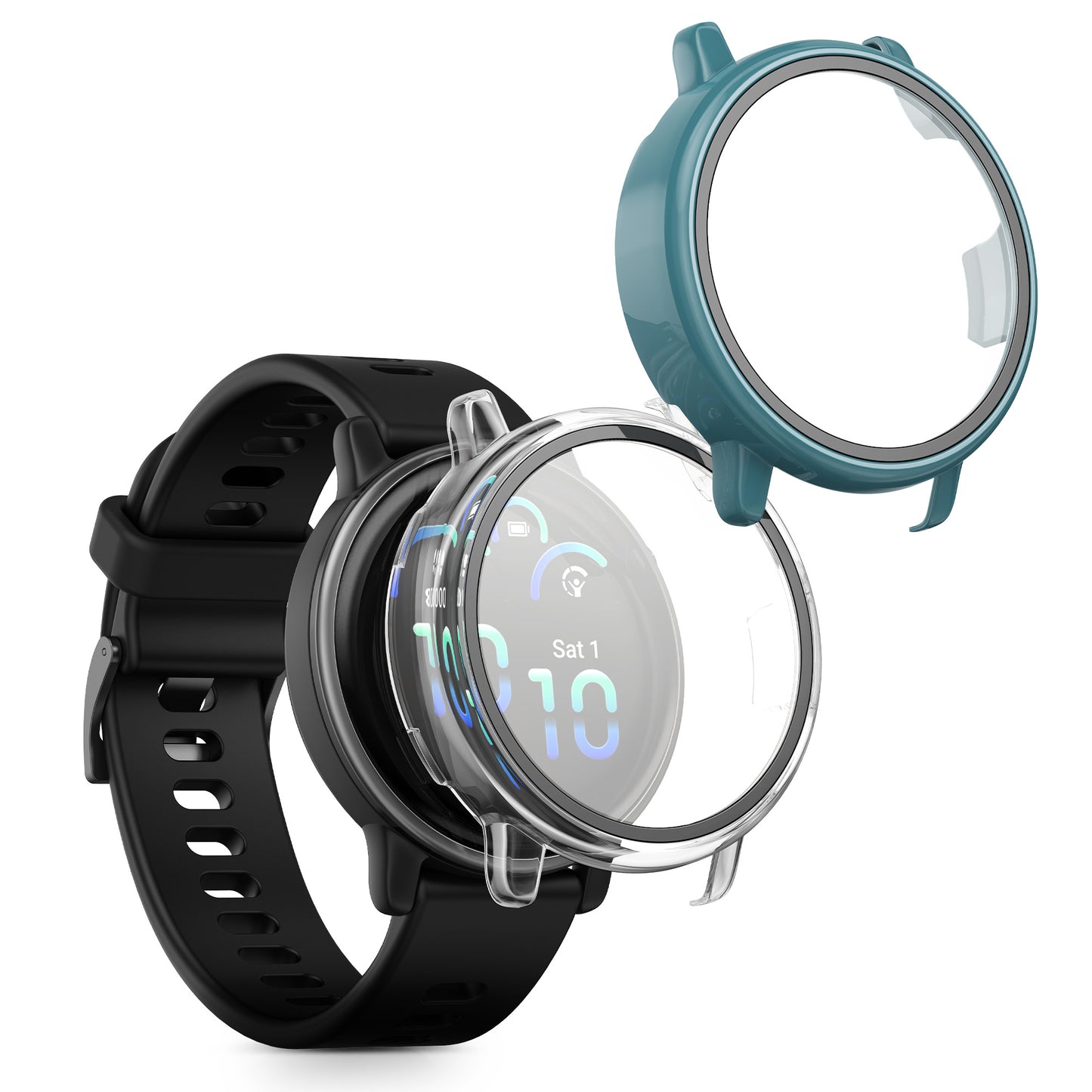 kwmobile 2x Glas Hülle für Garmin vivoactive 6 (42mm) / Active 6 Schutzhülle - Fullbody Fitnesstracker Case Set aus Glas - Transparent Grün Transparent  [dsg03]