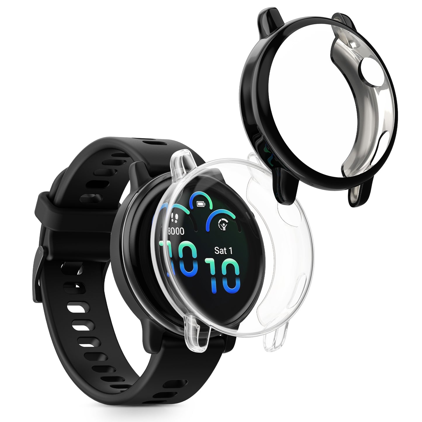 kwmobile 2x Silikon Hülle für Garmin vivoactive 6 (42mm) / Active 6 Schutzhülle - Fullbody Display Cover Set aus Silikon - Schwarz Transparent Schwarz  [dsg01]