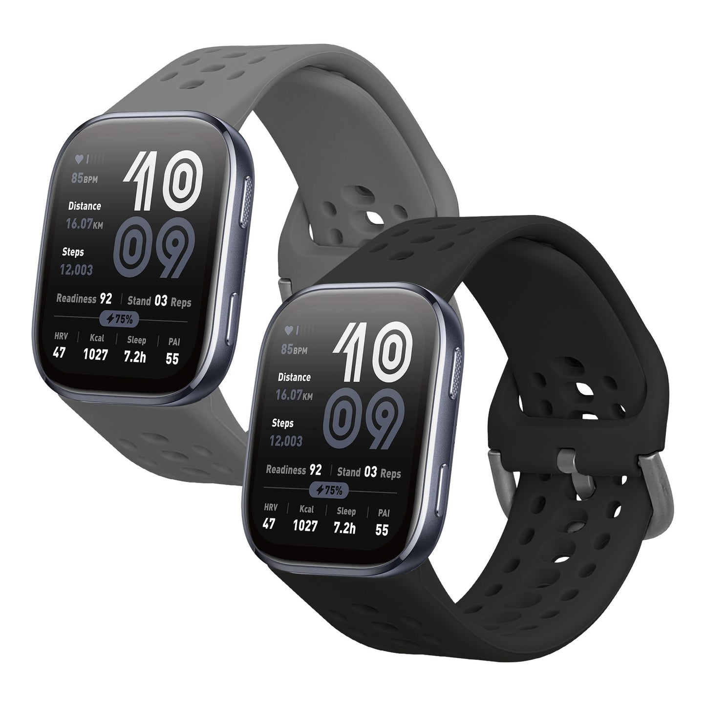 kwmobile 2x Uhrenarmband für 22mm Amazfit Bip 6 / Bip 5 Unity / Bip 5 / GTS 3 / Balance 2 / Helio Strap Armband - Fitnesstracker Band Set aus TPU Silikon - Ersatzarmband Smartwatch - Schwarz Dunkelgrau Schwarz  [dsg05]