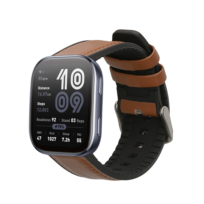 kwmobile Leder Uhrenarmband für 22mm Amazfit Bip 6 / Bip 5 Unity / Bip 5 / GTS 3 / Balance 2 / Helio Strap Armband - Ersatzarmband für Fitnesstracker mit Uhrenverschluss - Wechselarmband Smartwatch - Braun Schwarz Braun  [dsg01]