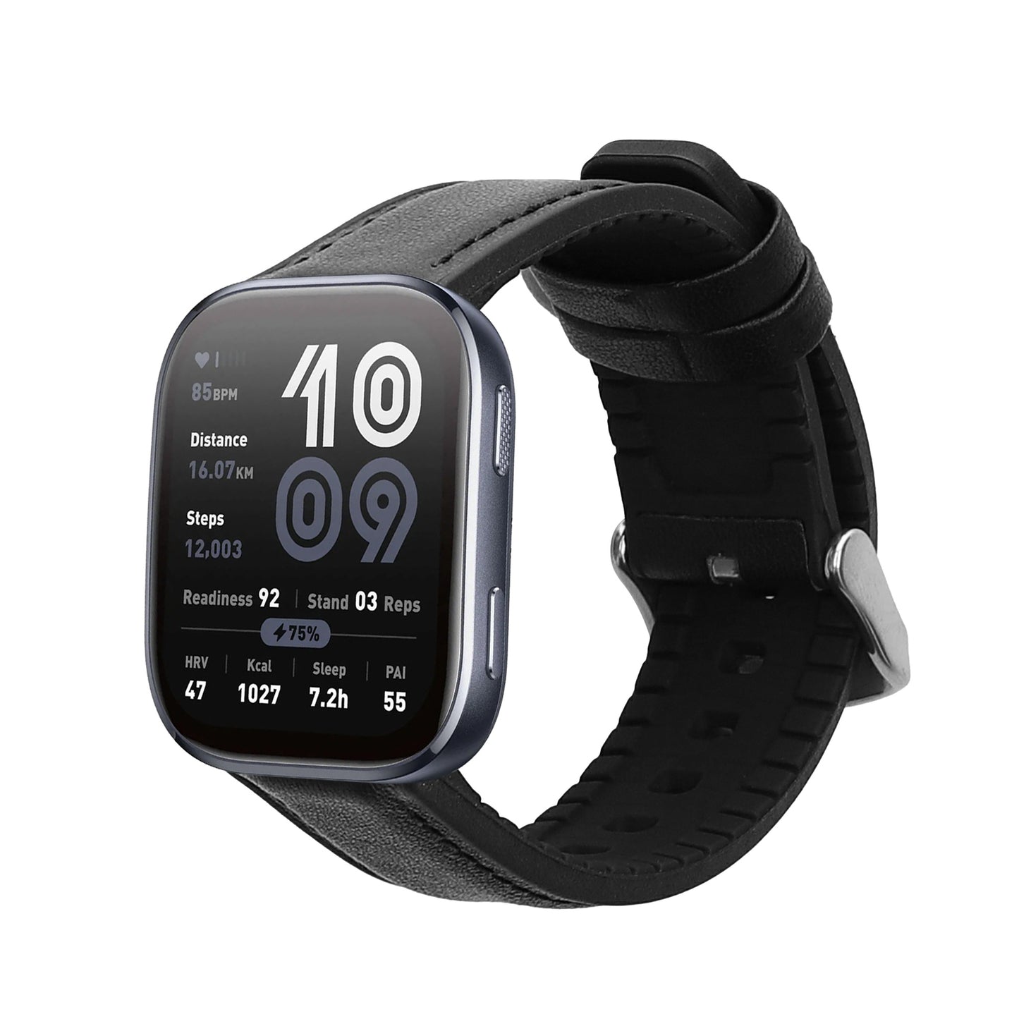 kwmobile Leder Uhrenarmband für 22mm Amazfit Bip 6 / Bip 5 Unity / Bip 5 / GTS 3 / Balance 2 / Helio Strap Armband - Ersatzarmband für Fitnesstracker mit Uhrenverschluss - Wechselarmband Smartwatch - Schwarz Schwarz  [dsg02]