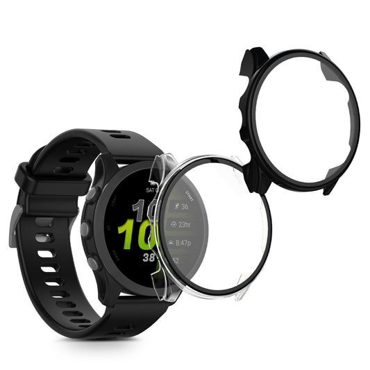 kwmobile 2x Glas Hülle für Garmin Forerunner 970 47mm Schutzhülle - Fullbody Fitnesstracker Case Set aus Glas - Transparent Schwarz Transparent  [dsg01]