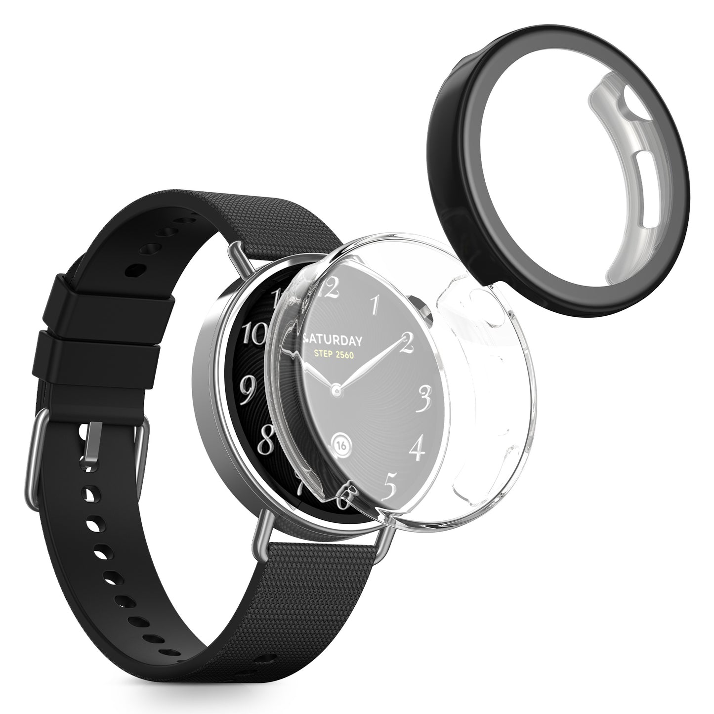 kwmobile 2x Silikon Hülle für Xiaomi Watch S4 41mm Schutzhülle - Fullbody Display Cover Set aus Silikon - Transparent Schwarz Transparent  [dsg01]