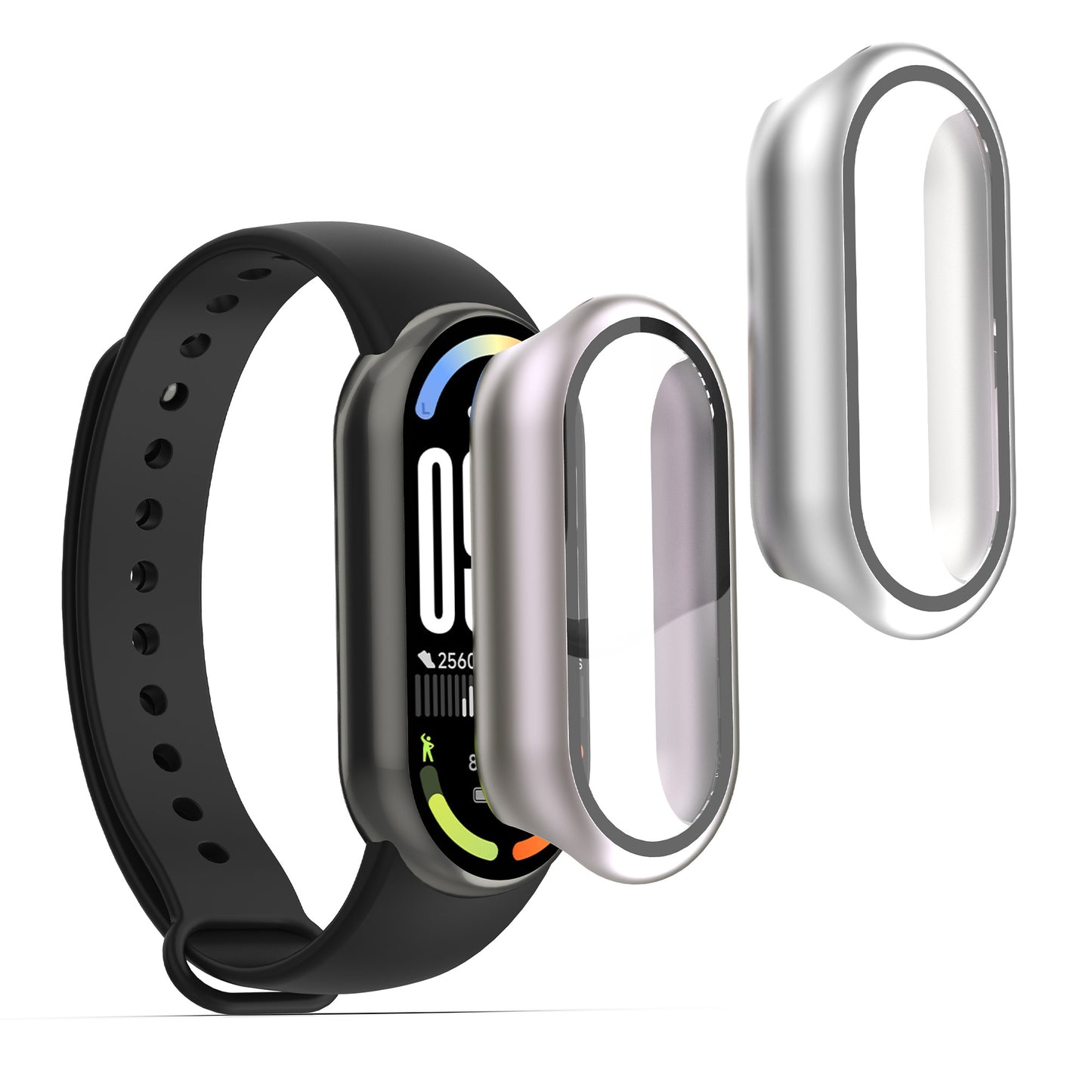 kwmobile 2x Glas Hülle für Xiaomi Mi Band 10 / Smart Band 10 Schutzhülle - Fullbody Fitnesstracker Case Set aus Glas - Silber Metallic Pink Silber  [dsg03]