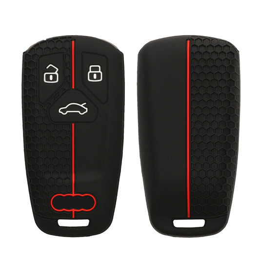 kwmobile Schlüsselhülle für Audi 3-Tasten Smartkey Autoschlüssel (nur Keyless Go) Hülle - Autoschlüssel Schlüssel Hülle aus Silikon - Schlüsseletui in Schwarz Rot Schwarz  [dsg01]