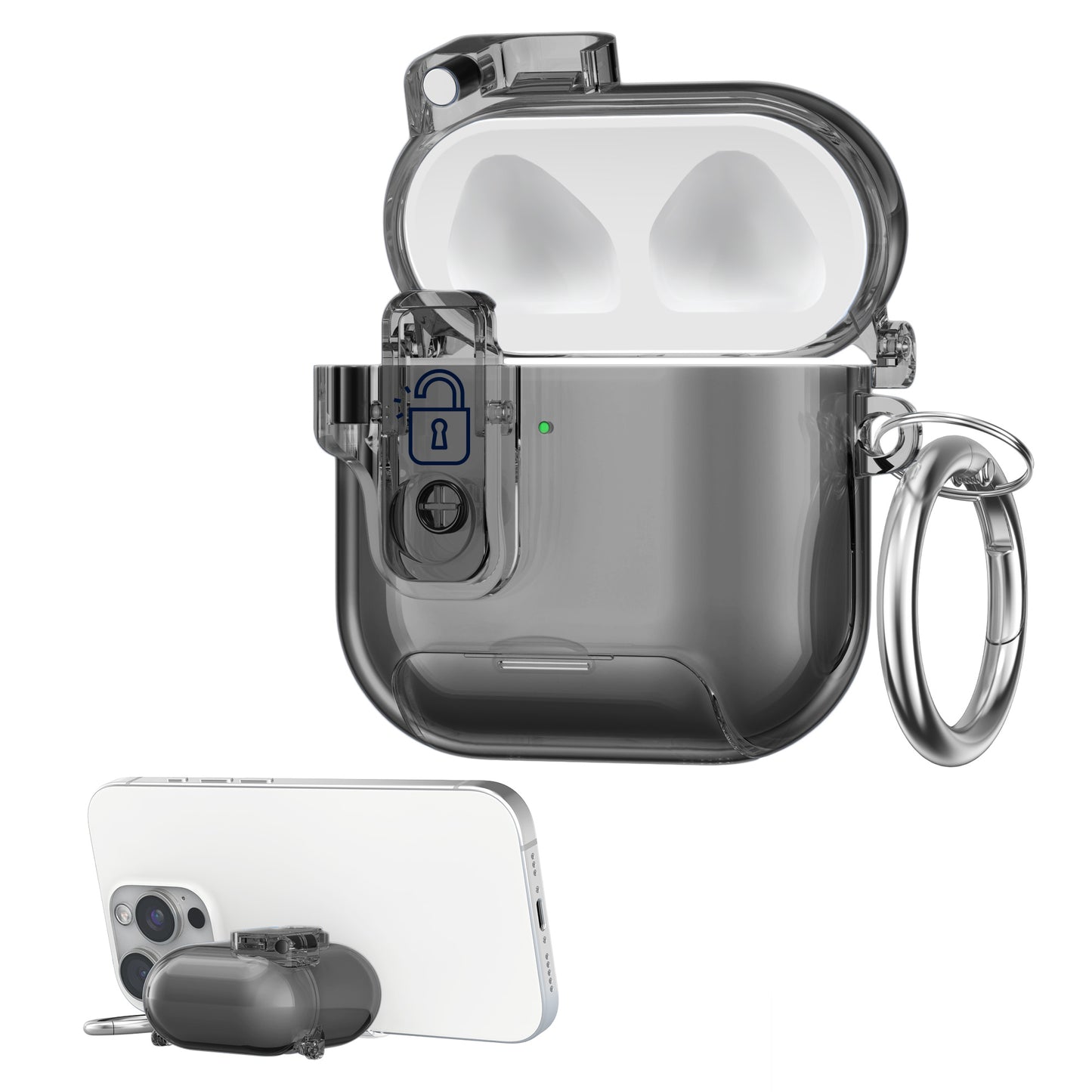 kwmobile transparentes Kopfhörer Case kompatibel mit Apple Airpods 4 Hülle - Headphones TPU Cover mit Standfunktion und Sicherheitsverschluss - Schwarz Schwarz  