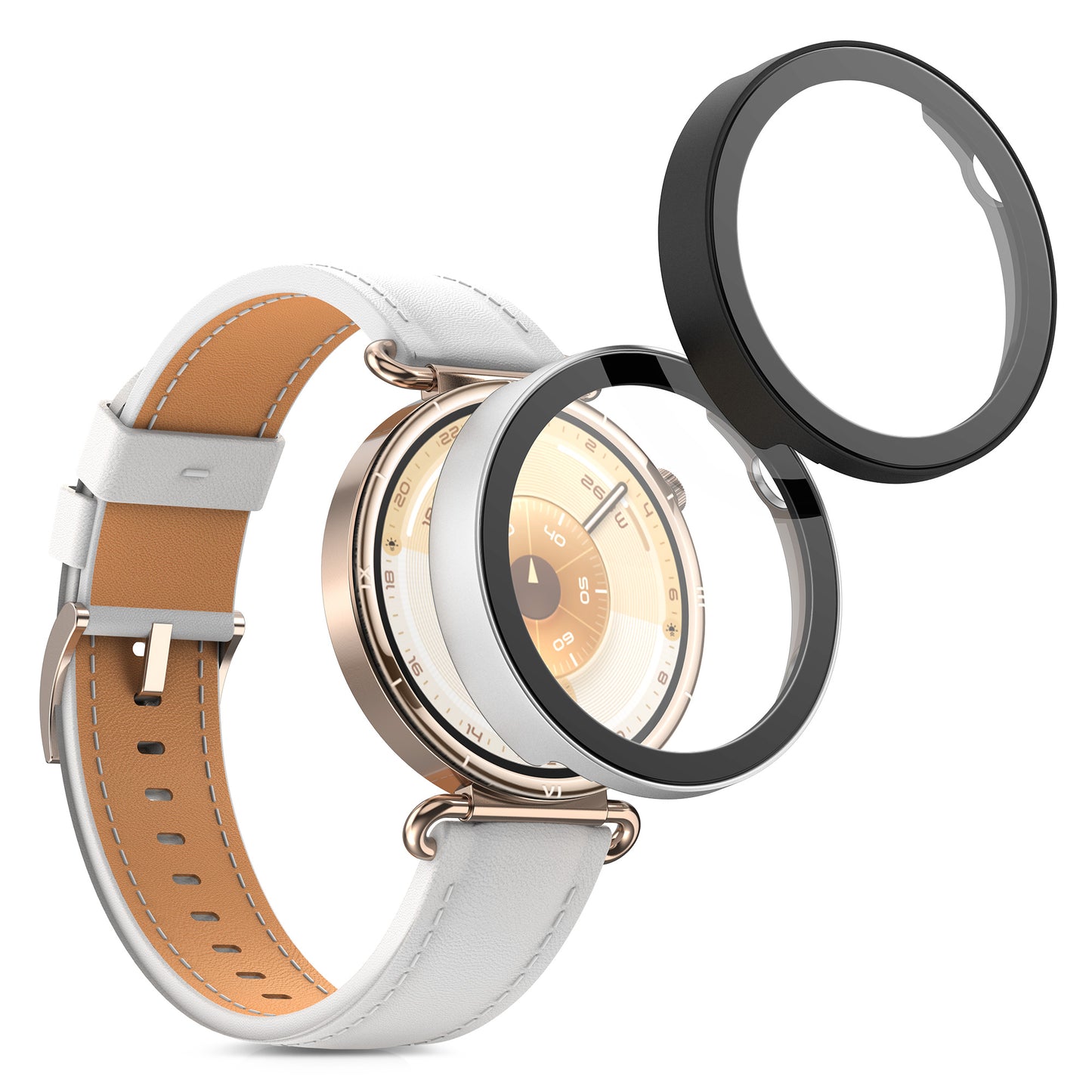 kwmobile 2x Glas Hülle für Huawei Watch GT6 41mm Schutzhülle - Fullbody Fitnesstracker Case Set aus Glas - Schwarz Silber Schwarz  [dsg02]