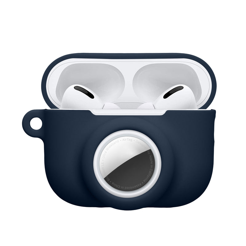 kwmobile 2-in1 Schutzhülle für Apple Airpods Pro 3 Hülle - Kopfhörer Silicon Case kompatibel mit AirTag - stoßfestes Cover mit Karabiner - Dunkelblau Dunkelblau  