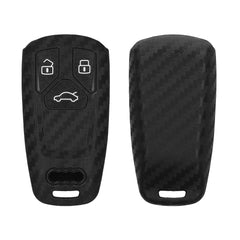 Audi 3-Button Smartkey (Keyless Go only) Silicone Car Key Cover Black Carbon Fibre