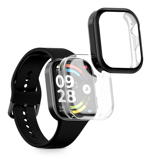 kwmobile 2x Silikon Hülle für Xiaomi Redmi Watch 6 Schutzhülle - Fullbody Display Cover Set aus Silikon - Transparent Schwarz Transparent  [dsg01]