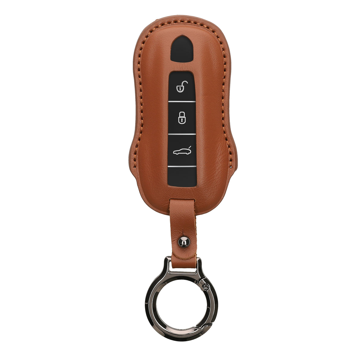 Porsche 3-Tasten Autoschlüssel (nur Keyless) Echtleder Schlüsselhülle Slim mit Schlüsselring Hellbraun
