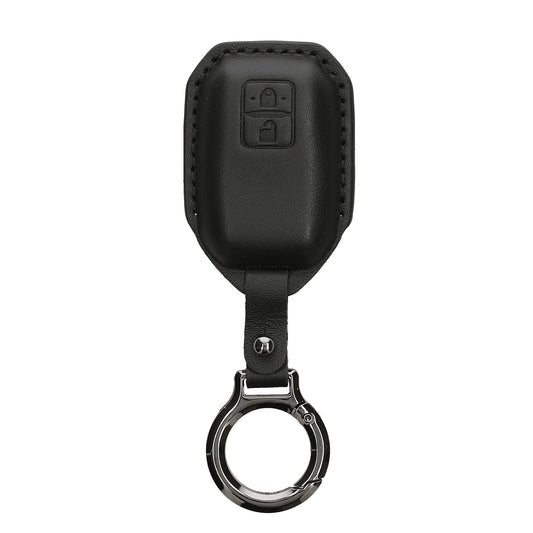 Suzuki 2-Tasten Autoschlüssel Keyless Go Echtleder Schlüsselhülle Slim mit Schlüsselring Schwarz